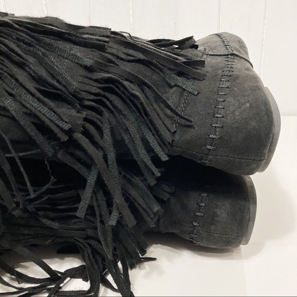 Arizona Jeans Black Suede Tiva Fringe Boots Sise 9M - Picture 11 of 14